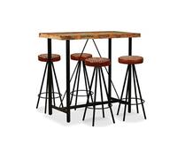 Ensemble de bar 5 pcs Bois de récupération Cuir véritable et toile