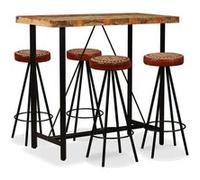 Vidaxl Ensemble De Bar 5 Pcs Bois De Récupération Cuir Véritable Et Toile