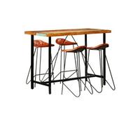 Ensemble de bar 5 pcs Bois de récupération et cuir véritable
