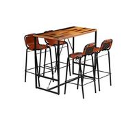 vidaXL Ensemble de bar 5 pcs Bois massif recyclé et cuir de chèvre Brun