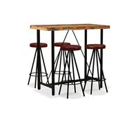 vidaXL Ensemble de Bar 5 pcs Bois Massif Recyclé et Cuir Véritable Tabourets Brun