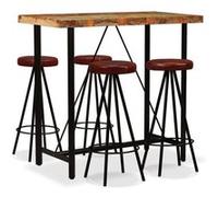 Ensemble De Bar 5 Pcs Bois Massif Recycle Et Cuir Veritable