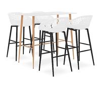 Ensemble de Bar 5 pièces Blanc avec Table de comptoir MDF 120x60x105 cm et 4 tabourets Robustes en PP et métal pour Cuisine, Bar, Maison, Design Contemporain