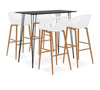 Ensemble de Bar 5 pièces Noir et Blanc avec Table de Bar MDF 120x60x105 cm et 4 tabourets en PP avec Pieds métal Aspect Bois pour Cuisine, Bar, Restaurant, Design Contemporain