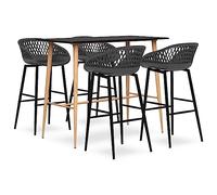 Ensemble de Bar 5 pièces Noir et Gris avec Table de Bar MDF 120x60x105 cm, 4 tabourets ergonomiques en PP, Pieds métal Aspect Bois, idéal Maison, Jardin, Restaurant, Design Contemporain