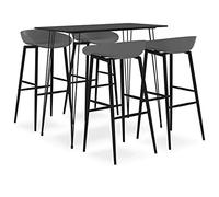 Ensemble de Bar 5 pièces Noir et Gris avec Table MDF 120x60x105 cm, 4 tabourets PP ergonomiques, Cadre métal Robuste pour Maison, Jardin, Bar, Restaurant Contemporain