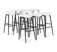 Ensemble de Bar 7 pcs Blanc avec Table de Bar MDF 120x60x105 cm et 6 tabourets en PP métal, Chaise de comptoir Ergonomique pour Maison, Jardin, Bar, Restaurant Moderne
