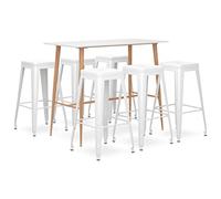 Ensemble de Bar 7 pcs Blanc avec Table MDF 120x60x105 cm et 6 tabourets métalliques empilables pour Maison, Jardin, Bar, Design Moderne et Durable