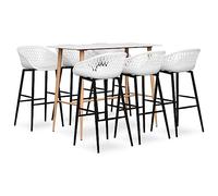 Ensemble de Bar 7 pcs Blanc avec Table MDF 120x60x105 cm et 6 tabourets PP Robustes métal Design Moderne pour Maison Jardin Bar Restaurant