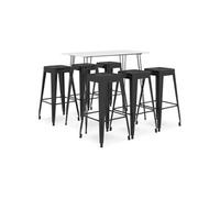 Vidaxl Ensemble De Bar 7 Pcs Blanc Et Noir Blanc