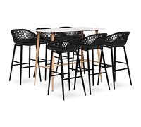 Ensemble de Bar 7 pcs Blanc et Noir avec Table MDF 120x60x105 cm et 6 tabourets PP Robustes, Design Contemporain pour Maison, Jardin, Bar, Cuisine ou Restaurant