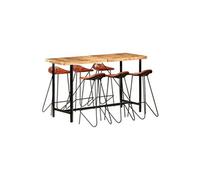 Ensemble de bar 7 pcs Bois d'acacia solide et cuir véritable