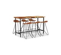 Ensemble de bar 7 pcs Bois de récupération et cuir véritable