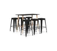 Ensemble de Bar 7 pcs Meubles de Pub Table et Chaises de Bistrot Ensemble de Comptoir Mobilier de Bar Maison Restaurant Intérieur Noir