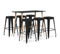 Ensemble de Bar 7 pcs Noir Table et Chaises de Pub Comptoir Bistrot vidaXL