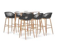 Ensemble De Bar 7 Pieces Blanc Et Gris | Table Comptoir MDF, Pieds Metal Aspect Bois, Tabourets Maille PP, 110kg Par Siege, Pour Maison Jardin Bar