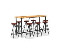 Vidaxl Ensemble De Bar 9 Pcs Bois D'acacia Solide Et Cuir Véritable