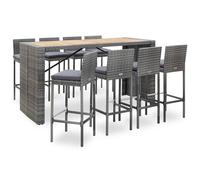 Ensemble De Bar 9 Pcs Résine Tressée Et Bois D'acacia Gris Multicolore