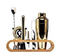 Ensemble de Bar à Cocktails Kit Barman mixologie : Ensemble d'outils 10 pièces avec Support en Bambou élégant(Gold Plated)