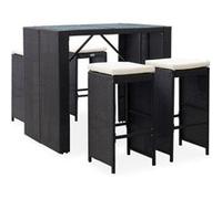 vidaXL Mobilier de bar d'extérieur 5 pcs Résine tressée et verre Noir