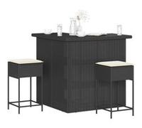 Ensemble de bar de jardin 3 pcs avec coussins noir poly rotin Noir G