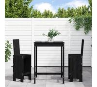 Ensemble de bar de jardin, 3 pièces, noir, en pin massif, 82,5 x 82,5 x 110 cm, pour terrasse, balcon, meubles d'extérieur pour jardin et patio