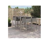 vidaXL Ensemble de bar de jardin 5 pcs avec coussins gris poly rotin, ensemble de table de bar, table et chaise de bar, 3200659 Gris G