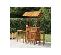 vidaXL Ensemble de Bar de Jardin 5 pcs Mobilier de Patio Table et Tabourets de Bistrot Meubles de Terrasse Extérieur Bois 3116009 Marron G
