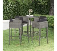 Ensemble de bar de jardin 5 pièces en polyrotin résistant aux intempéries, gris, cadre en acier, verre trempé, idéal pour patio, balcon et terrasse, avec coussin confortable