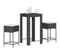 Ensemble de bar de jardin vidaXL 3 pcs avec coussins noir poly rotin