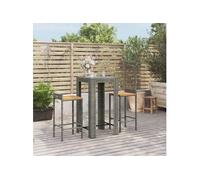 vidaXL Ensemble bar de jardin 3 pièces gris Poly rotin & bois massif acacia