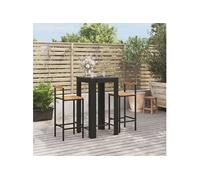 Ensemble de bar jardin 3 pcs noir poly rotin/bois massif acacia, ensemble de table de bar, table et chaise de bar de petit déjeuner, ensemble de