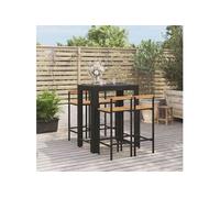 5-delige Tuinbarset poly rattan en massief acaciahout zwart3187712