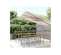 Ensemble de bar jardin 9 pcs gris poly rotin/bois massif acacia, ensemble de table de bar, table et chaise de bar de petit déjeuner, ensemble de
