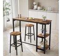 Ensemble de bar mange-debout 3 pièces avec table et chaises et deux armoires de rangement ouvertes Il s'agit d'un ensemble composé d'une table haute et de chaises. La table haute est conçue avec deux