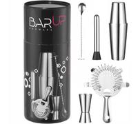 Ensemble de barman en tube, shaker, doseur, passoire, pilon, cuillère - argent