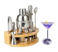 Ensemble de barman Sonhomay, 12 pièces, acier inoxydable et bambou, shaker à cocktail, martini, pilon, mélangeur, cuillère, bec verseur, cadeau pour homme et papa