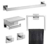 Ensemble de Barre Porte-Serviettes en Nickel brossé pour Salle de Bain avec Barre Porte-Serviette, Anneau Porte-Manteau, Porte-Papier Toilette avec étagère. Fixation Murale en Acier Inoxydable