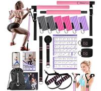 Ensemble de Barres de Pilates et de Bandes de résistance avec poignées, Salle de Sport Portable à Domicile - Livré avec des Affiches et des vidéos de Fitness