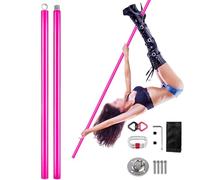 Ensemble de barres de pole dance aériennes de 2 m, tube de suspension portable avec attache en silicone, double sécurité, barre amovible de 45 mm pour salle de sport et salle(Pink)