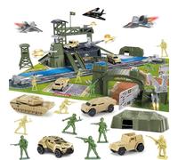 Ensemble de Base Militaire 46 pcs Ensemble de Jeu pour Hommes de l'armée avec Accessoires de véhicules et Carte de Jeu,Mini Jouet Militaire en Plastique pour Enfants, Cadeaux pour garçons et Filles
