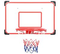 Ensemble de basket-ball 5 pièces avec panier, anneau, filet et balle, planche arrière robuste en polyéthylène haute densité 69 x 45 cm, anneau en acier 38,5 cm, montage mural pour intérieur et
