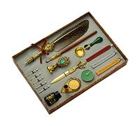 Ensemble de bâtons de cire en bois exquis pour calligraphie classique pour invitations de mariage, lettres, fournitures d'écriture, plumes et pendentif et sceau de cire doré pour homme, femme, enfant