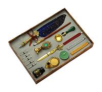 Ensemble de bâtons de cire en bois exquis pour calligraphie classique pour invitations de mariage, lettres, fournitures d'écriture, plumes et pendentif et sceau de cire doré pour homme, femme, enfant