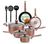 Nutrichef Ensemble de Batterie de Cuisine Antiadhésive, Ensemble d’ Ustensils de Cuisine, Avec Casserole a Sauce, Poêles, Marmites, Casserole, Couvercles, Louche, Fourchette, Passoire
