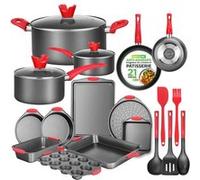 NutriChef – Batterie de cuisine 21 pièces antiadhésive : casseroles, poêles et ustensiles silicone