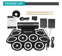Ensemble De Batterie Électronique À 9 Coussinets,Coussin D'entraînement De Batterie Électrique À Enrouler À La Main,Haut-Parleurs Intégrés,Midi,Cadeau Pour Enfants,Débutants - Type Black