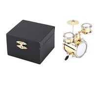 Ensemble de Batterie Miniature, Mini Modèle de Tambour Sculpture en Laiton Instrument de Musique Ornement Collection Maison Présentoir Décoration de Bureau avec Étui pour Batteur Musiciens Atelier