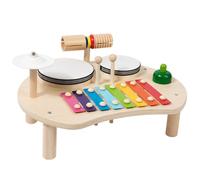 Ensemble de batterie pour bébé, ensemble de batterie pour tout-petits 5 en 1, jouets musicaux éducatifs arrondis en bois pour bébé avec fentes rangement, instruments musique éclairants en toute