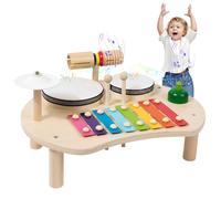Ensemble de batterie pour tout-petits 5 en 1, jouets musicaux éducatifs arrondis en bois pour bébé avec fentes de rangement, instruments musique éclairants pour enfants en toute sécurité, Decoraci